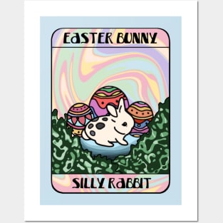 Cute Netherland Dwarf Bunny Celebrating Easter with Colorful Eggs Vintage Bunny Tarot Posters and Art